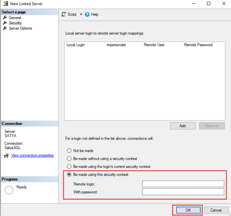 Oracle to SQL server: Select Security Providers